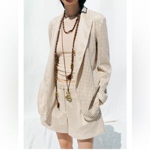 Zara Women's Faux Suede Eyelet Blazer and Shorts Set Size Medium